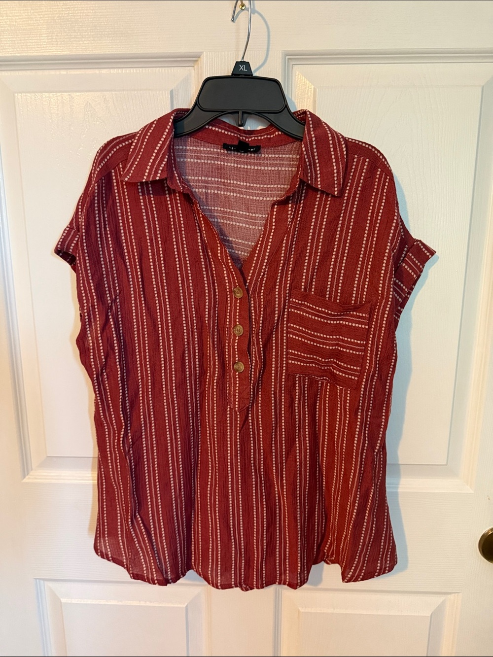 Blu Pepper Burgundy Striped Button-Front Pocket Shirt